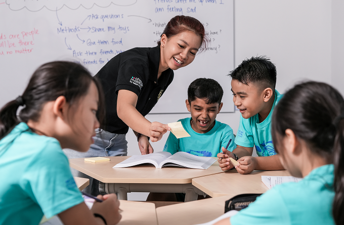 Group of students exchanging their sharings with their teacher.