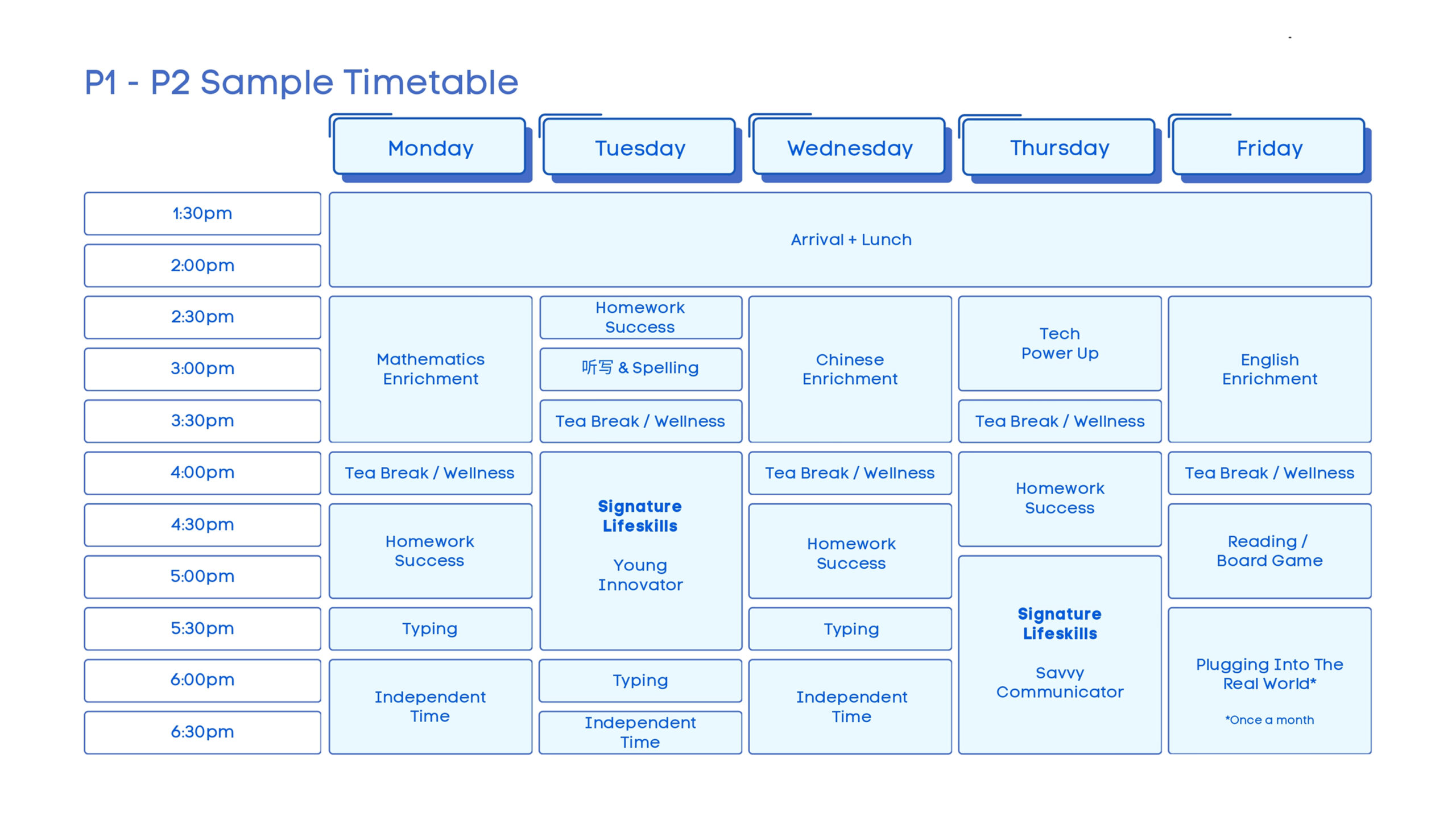 Timetable for primary 1-2
