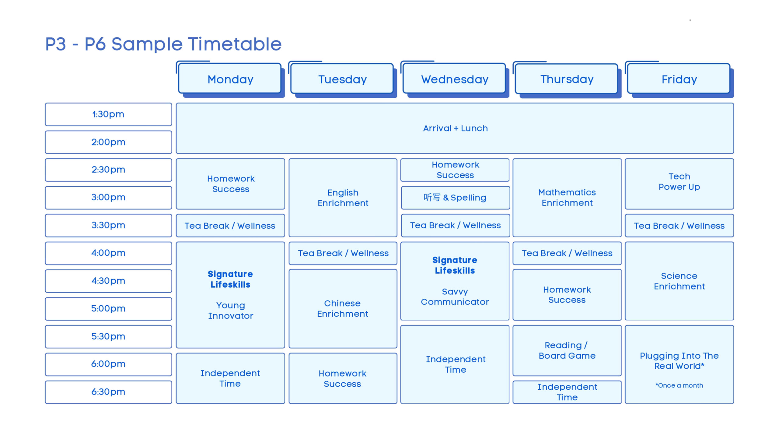 Timetable for primary 3-6